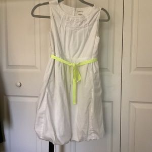 Crewcuts White Poplin Dress with Green Belt